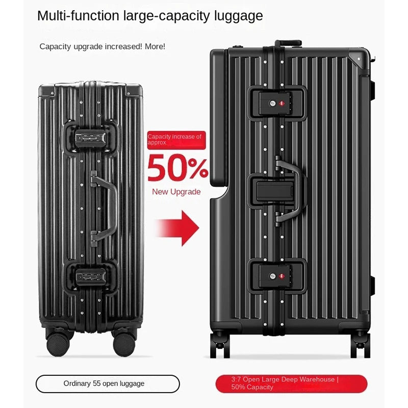 Front Opening Suitcase 2025 New Large Capacity 20/30 inch Aluminum Frame Luggage with USB Cup Holder Laptop Bag Travel Suitcases