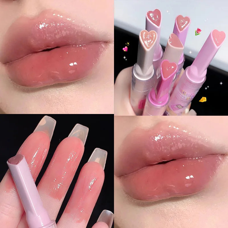 CAPPUVINI Love Shape Lipstick Flower Jelly Water Lip Gloss Clear Light Hydrating Lip Tint Non-stick Cup Korea Cosmetic