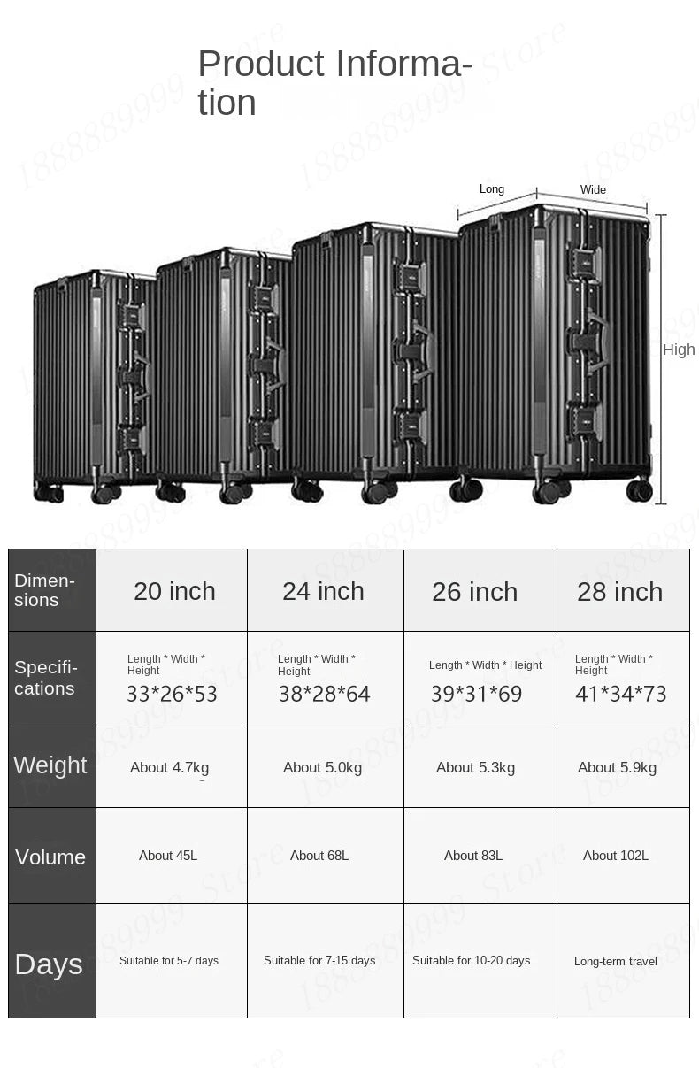 Large Capacity Luggage Aluminum Frame Suitcase Trolley Case PC TSA Lock Suitcases Travel Bags Oversized 24/26/28/30 inch