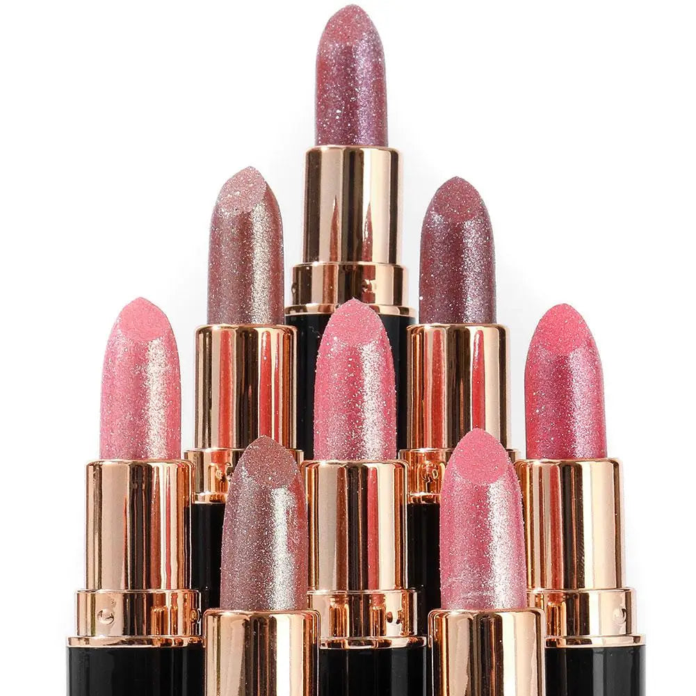 6 Colors Glitter Lipstick Waterproof Lasting Diamond Pearlescent Metallic Lipstick Women Lips Makeup Cosmetic