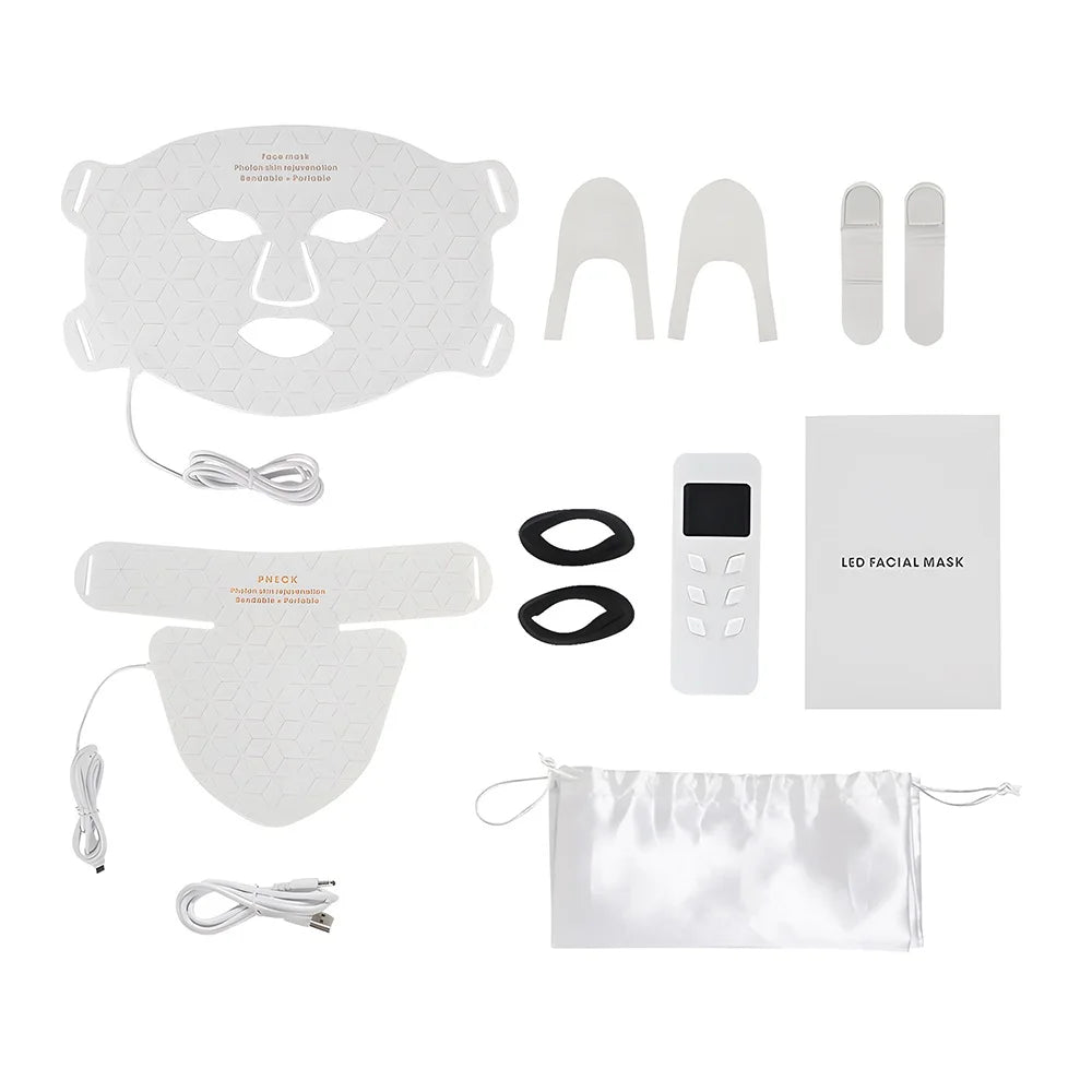 Silicone LED Mask Face With Neck 4 Colors LED Light Photon Infrared Therapy Flexible Facial Mask Repair Skin Brighten Skin Tone
