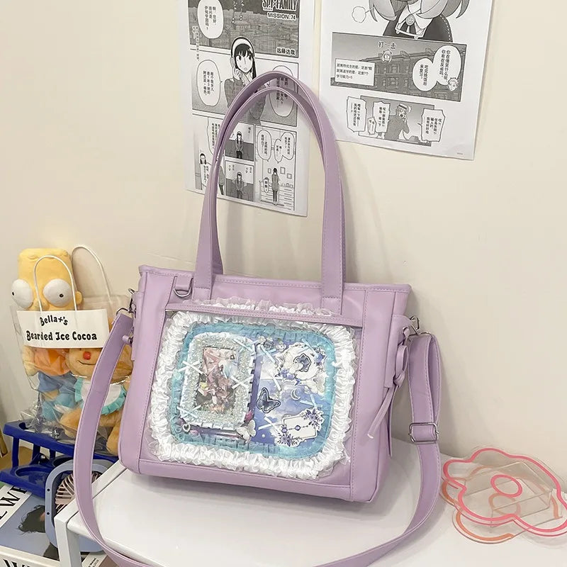 Womens Shoulder Bag Leather Sweet Lolita Jk Elegant Cute Casual Ita Bag Japanese Style Transparent Fashion Handbag