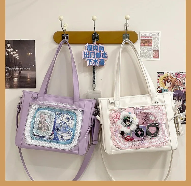 Womens Shoulder Bag Leather Sweet Lolita Jk Elegant Cute Casual Ita Bag Japanese Style Transparent Fashion Handbag