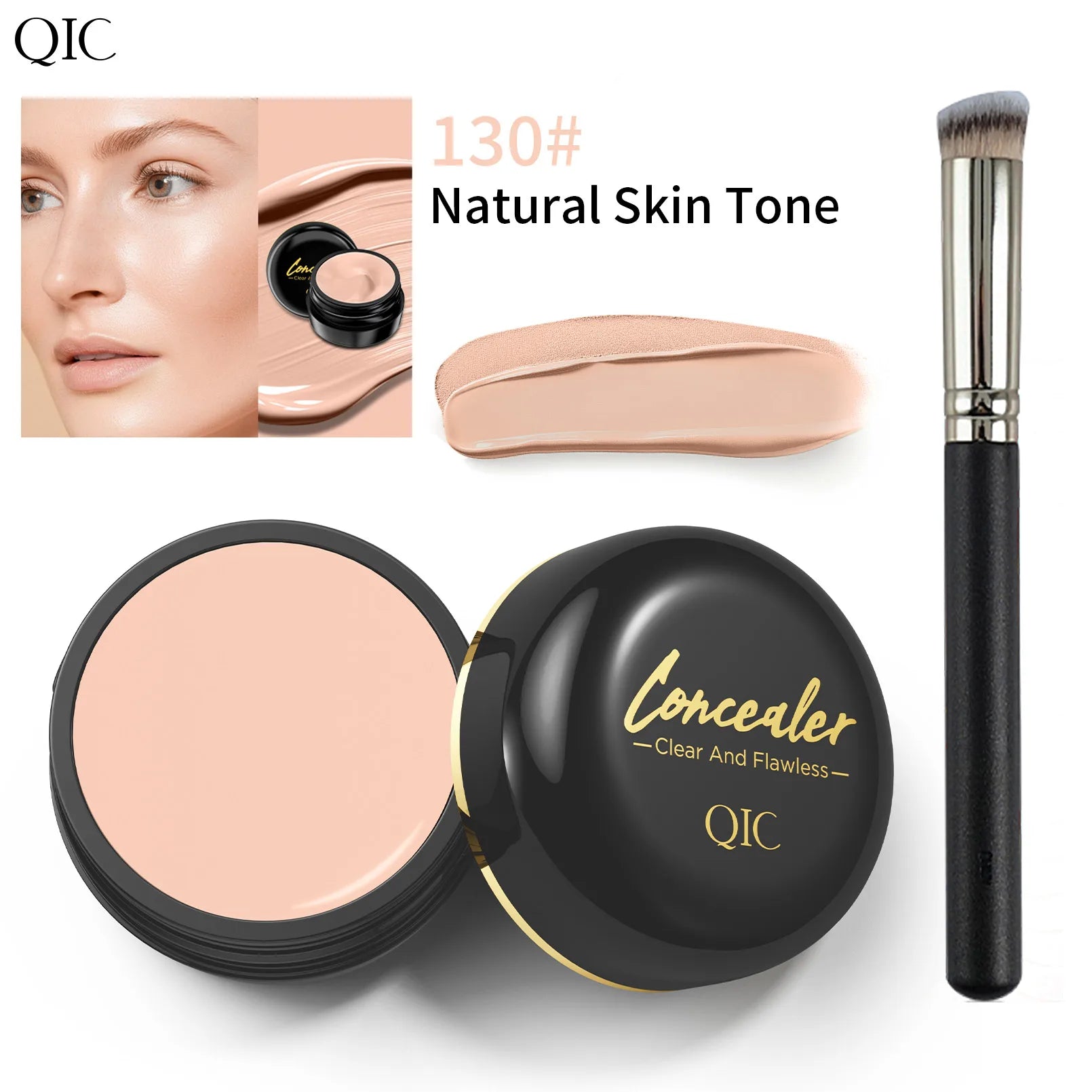 Waterproof & Sweatproof Concealer with Brush - Tattoo coverage, Long-Lasting Foundation, Natural,Full coverage, All Skin Types