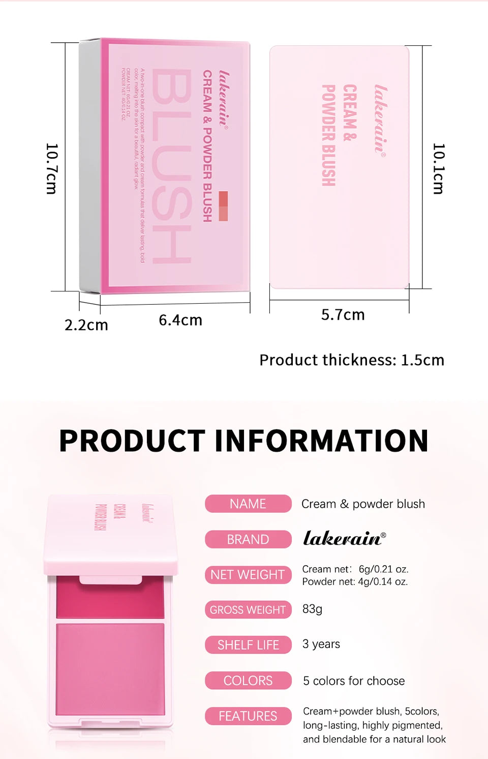 Cream&Powder Blush Palette Natural Long-lasting High Pigment  Blush Makeup Contour Powder Beauty Peach Pink Korean Makeup Blush