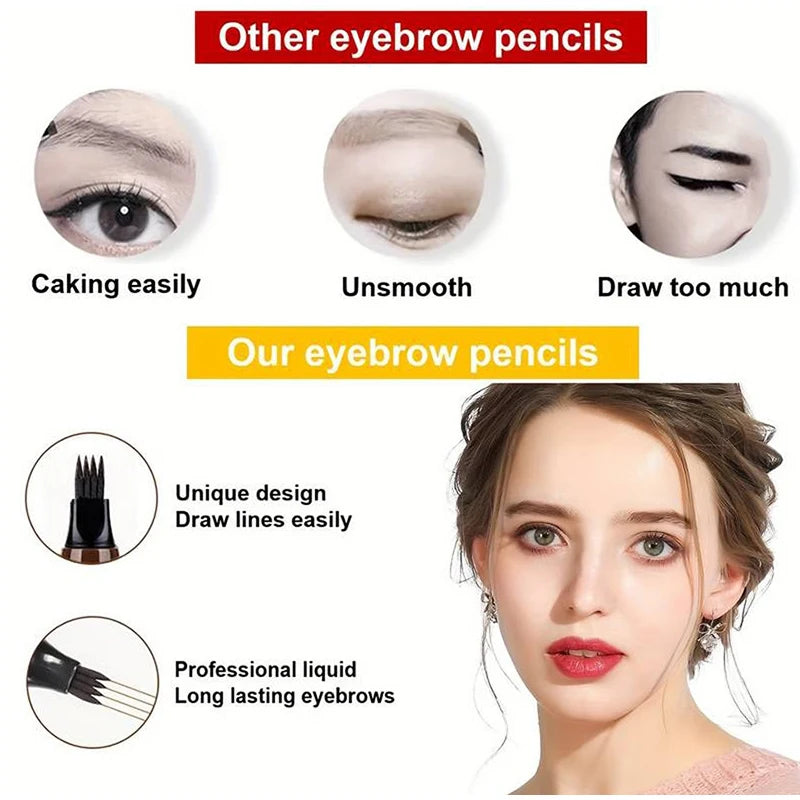 4 Split Head Waterproof Eyebrow Pencil Sweat Proof Liquid Eyebrow Pen Makeup Natural Looking Long Lasting Professional Cosmetic