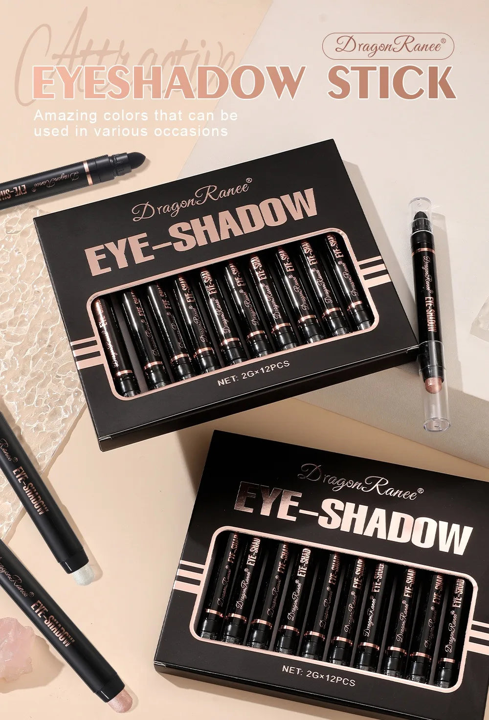 12-color Double Tip Eyeshadow Pen Set Metallic High Gloss Smudger Brighten Eye Makeup Pencil Shining Brown Eye Shadow Cosmetics