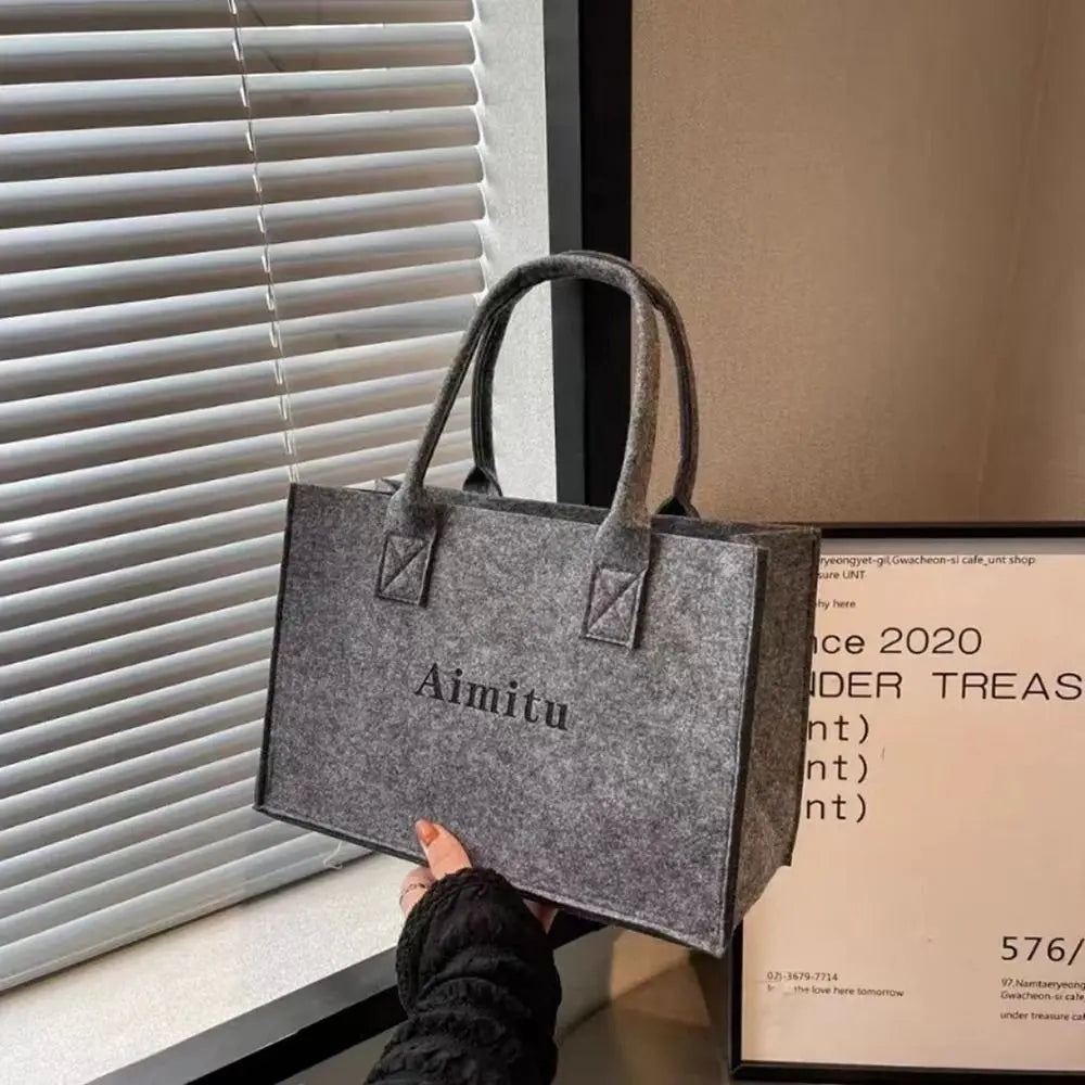 S/M/L Women Korean Simple Felt Shoulder Bag Fashion Solid Color Messenger Bag Handbag Large Capacity Travel Casual Crossbody Bag