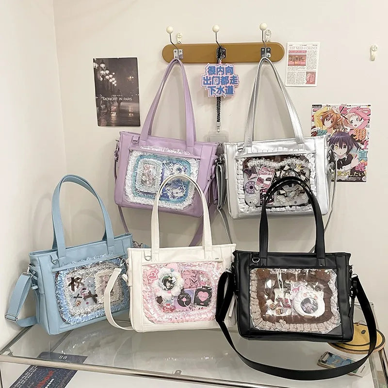 Womens Shoulder Bag Leather Sweet Lolita Jk Elegant Cute Casual Ita Bag Japanese Style Transparent Fashion Handbag