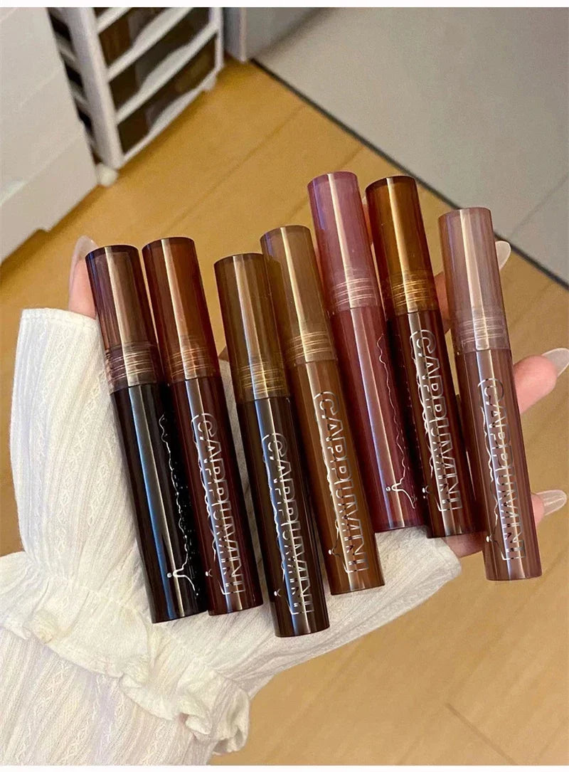 Punk Dark Brown Mirror Water Lip Gloss Red Lip Glaze Transparent Glass Lip Oil Waterproof Liquid Lipstick Clear Tint Makeup New