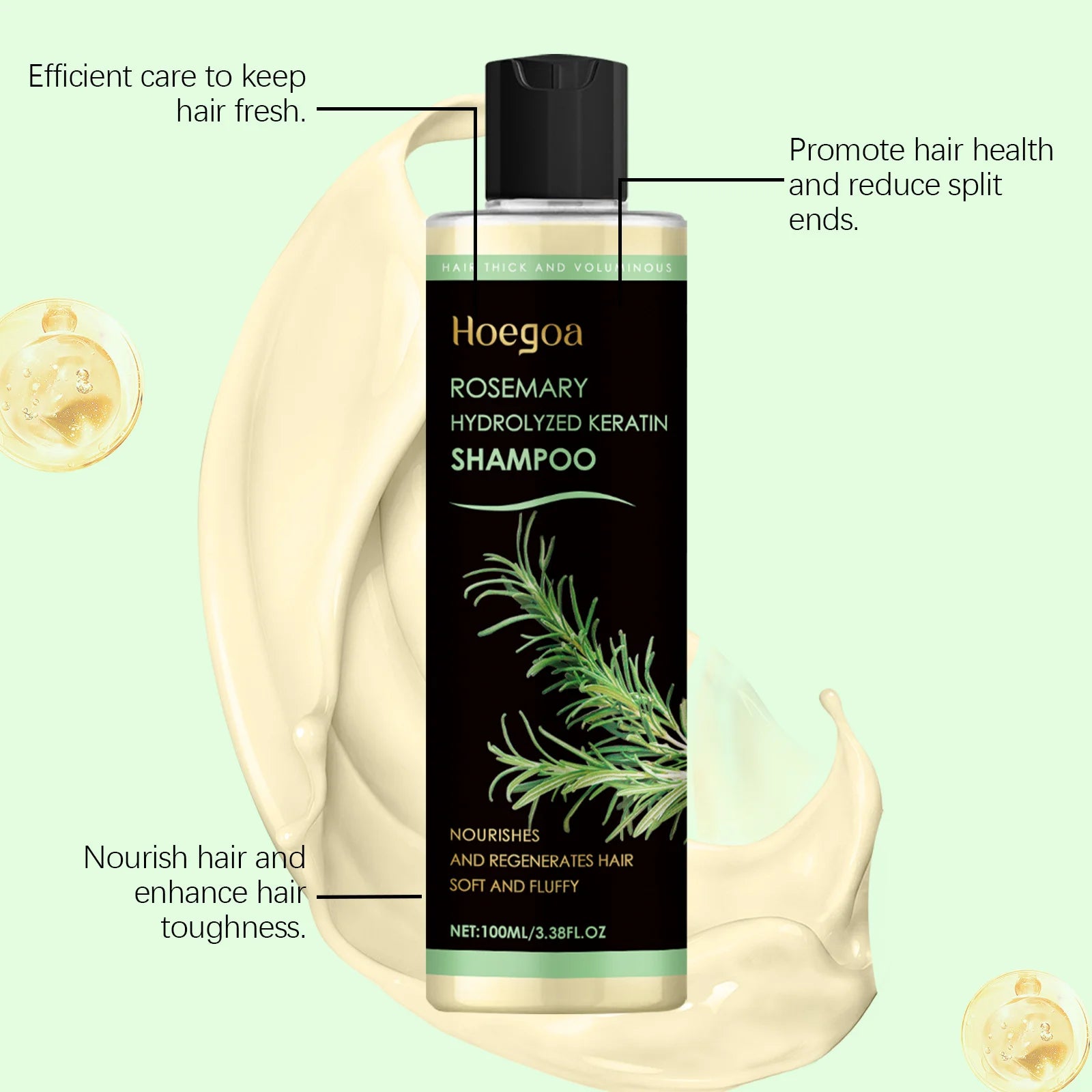 Rosemary Hair Shampoo Hair Regrowth Deep Nourishing Repair Split Ends Hair Soothing Scalp Anti Dandruff Hair Strengthens Shampoo