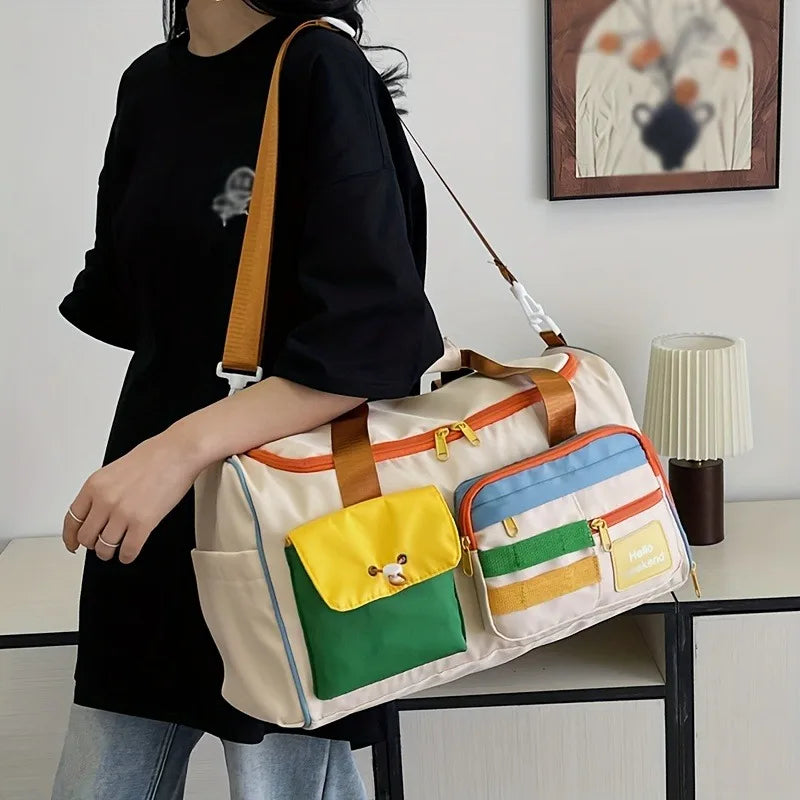 Large Capacity Oxford Fabric Gym Duffel Bag with Shoe Compartment & Adjustable Shoulder Straps, Multi-Pocket Travel Bag