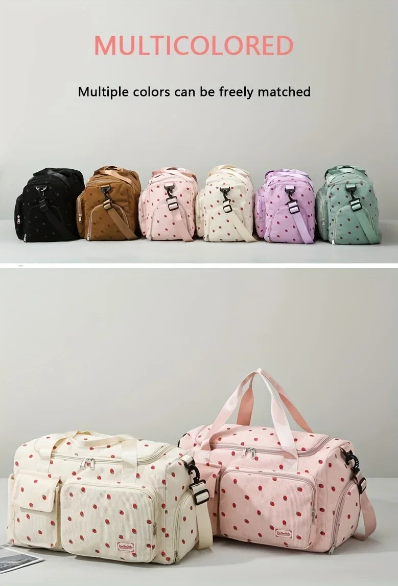 Large Capacity Casual Strawberry Print Duffel Bag with Multiple Compartments - Ideal for Travel, Gym, and Everyday Use