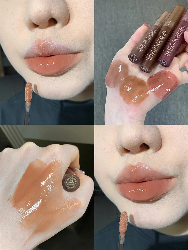 Punk Dark Brown Mirror Water Lip Gloss Red Lip Glaze Transparent Glass Lip Oil Waterproof Liquid Lipstick Clear Tint Makeup New