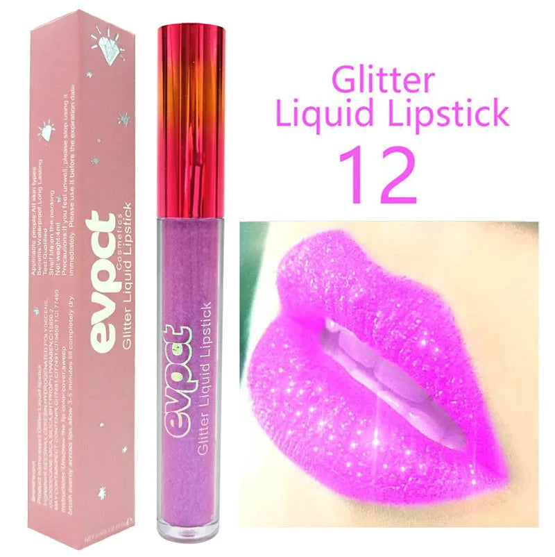 15 Color Glitter Liquid Lipsticks Shimmer Shiny Lipgloss Pearlescent Lip Tint Waterproof Long Lasting Matte Diamond Lips Glaze