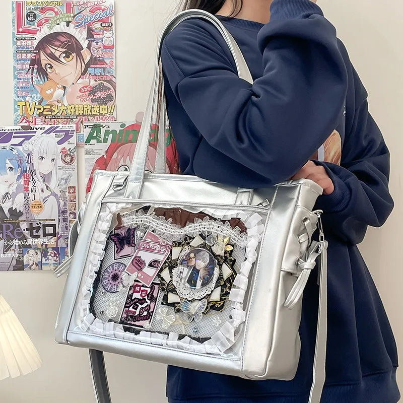 Womens Shoulder Bag Leather Sweet Lolita Jk Elegant Cute Casual Ita Bag Japanese Style Transparent Fashion Handbag