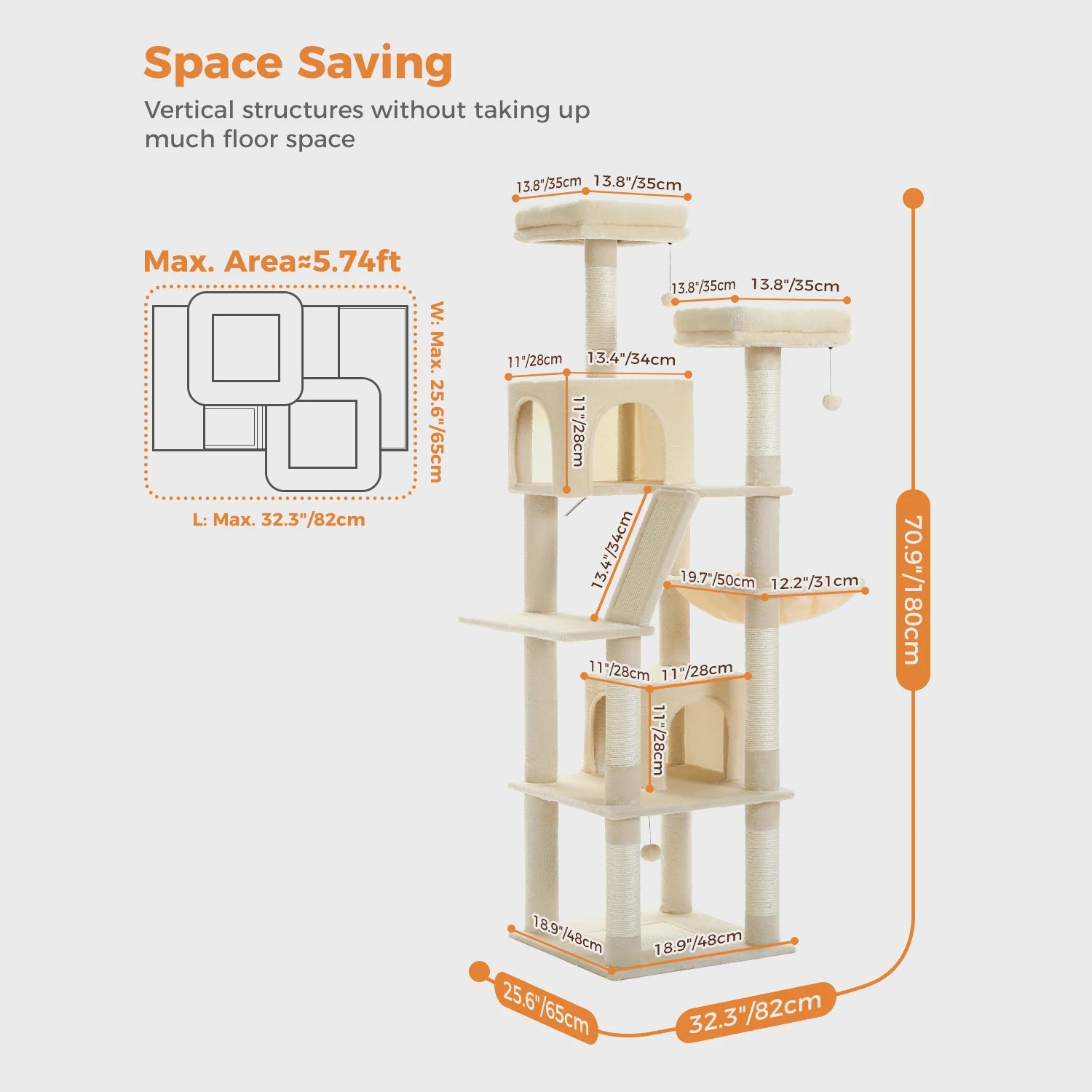 Multi-Level Cat Tree with Scratching Posts, Cozy Condo, Hammock, Large Cat Tower for Indoor Cats, Cat Scratching Board, Cat Toys
