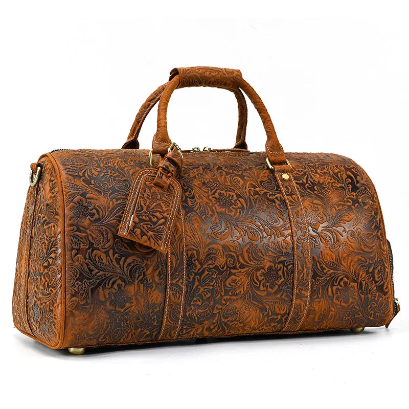 Fashionable Style Men's Leather Travel Handbags Real Cowhide Leather Duffle Bags For Man Male Weekend Bags With Shoe Pocket