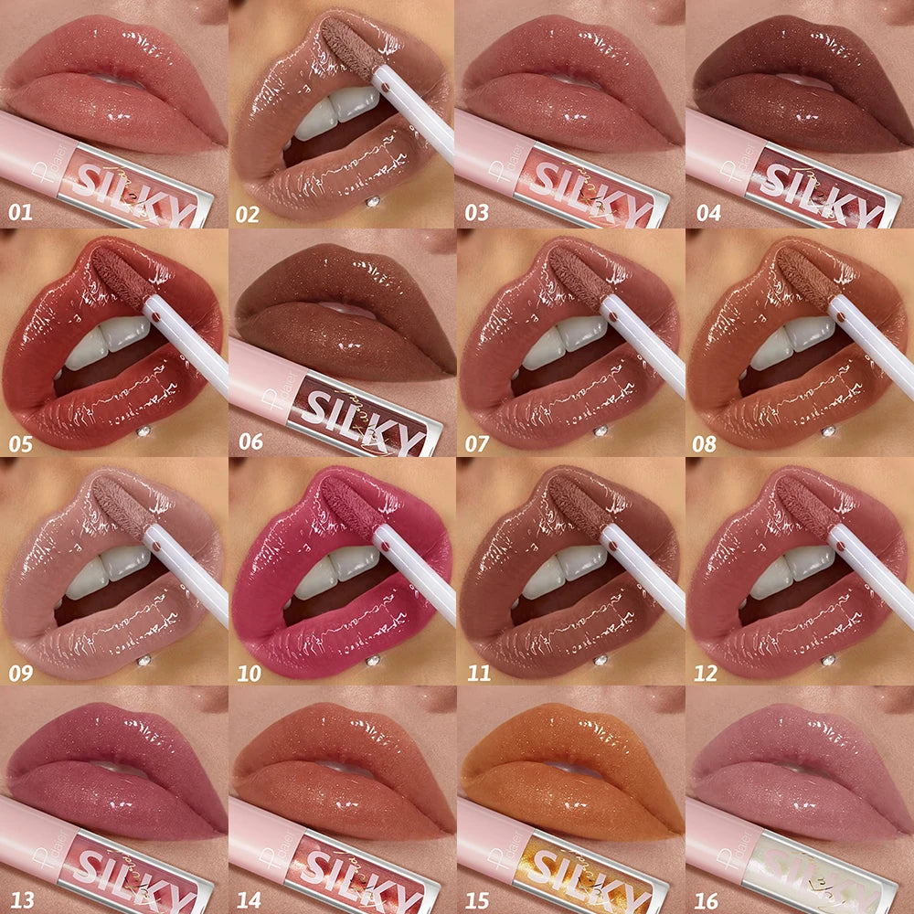 Waterproof quick-drying lip glaze, 16 colors available for mirror-finished lip glaze, clear and non-sticky, non-fading, waterpro