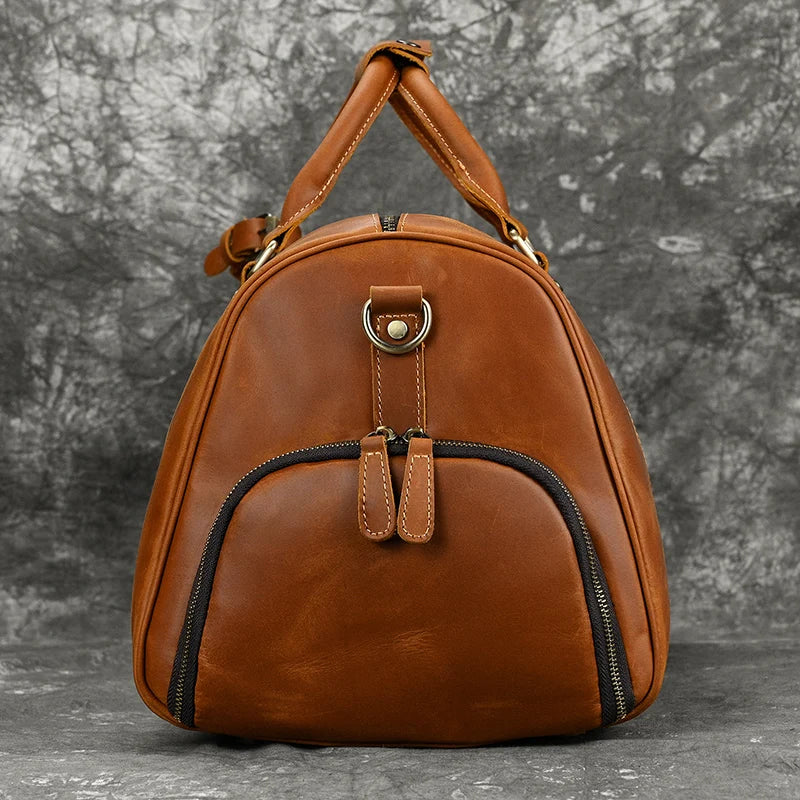 Fashionable Style Men's Leather Travel Handbags Real Cowhide Leather Duffle Bags For Man Male Weekend Bags With Shoe Pocket