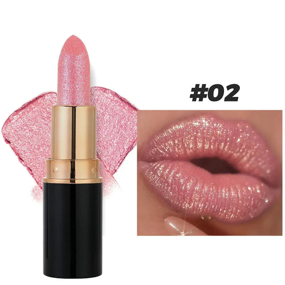 6 Colors Glitter Lipstick Waterproof Lasting Diamond Pearlescent Metallic Lipstick Women Lips Makeup Cosmetic