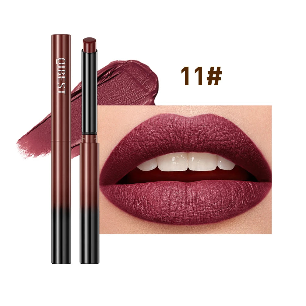 QIBEST 1PC Sexy Matte Lipstick Waterproof Long Lasting Color Rendering Non-stick Velvet Lips Liner Pencil Woman Makeup Cosmetics