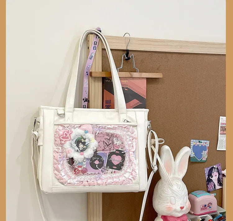 Womens Shoulder Bag Leather Sweet Lolita Jk Elegant Cute Casual Ita Bag Japanese Style Transparent Fashion Handbag