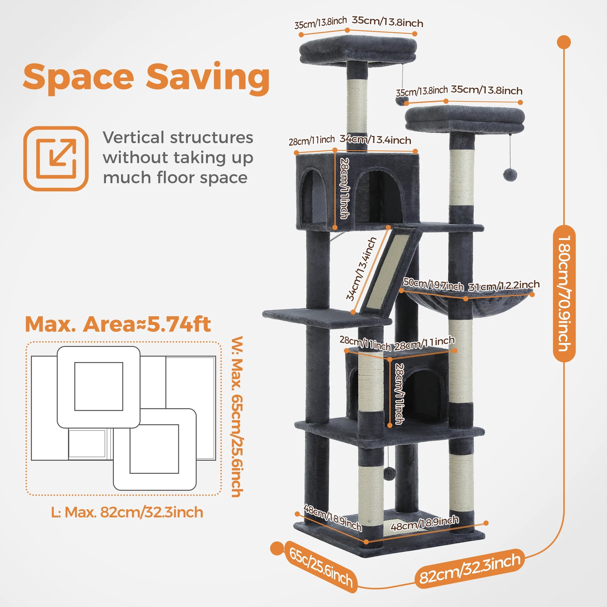 Multi-Level Cat Tree with Scratching Posts, Cozy Condo, Hammock, Large Cat Tower for Indoor Cats, Cat Scratching Board, Cat Toys