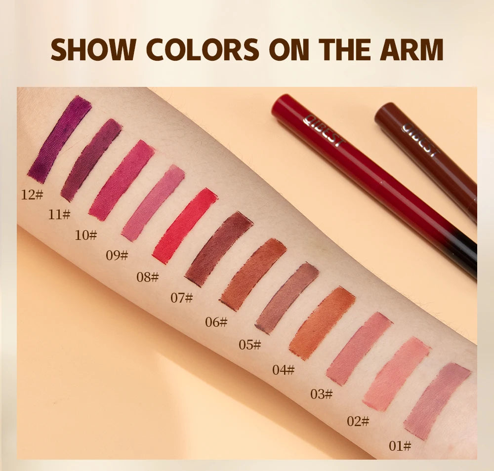 QIBEST 1PC Sexy Matte Lipstick Waterproof Long Lasting Color Rendering Non-stick Velvet Lips Liner Pencil Woman Makeup Cosmetics