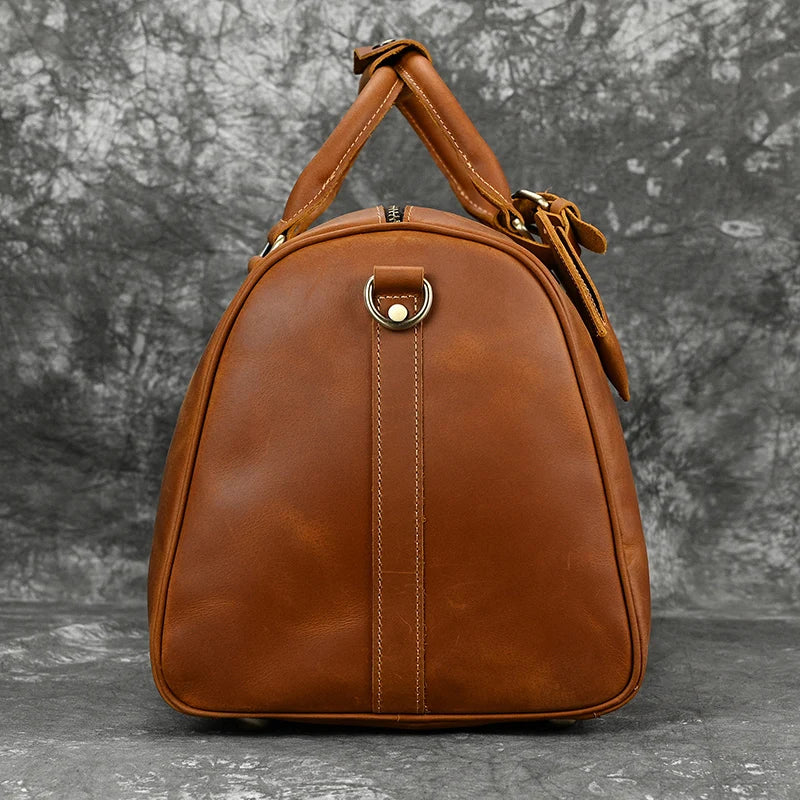 Fashionable Style Men's Leather Travel Handbags Real Cowhide Leather Duffle Bags For Man Male Weekend Bags With Shoe Pocket