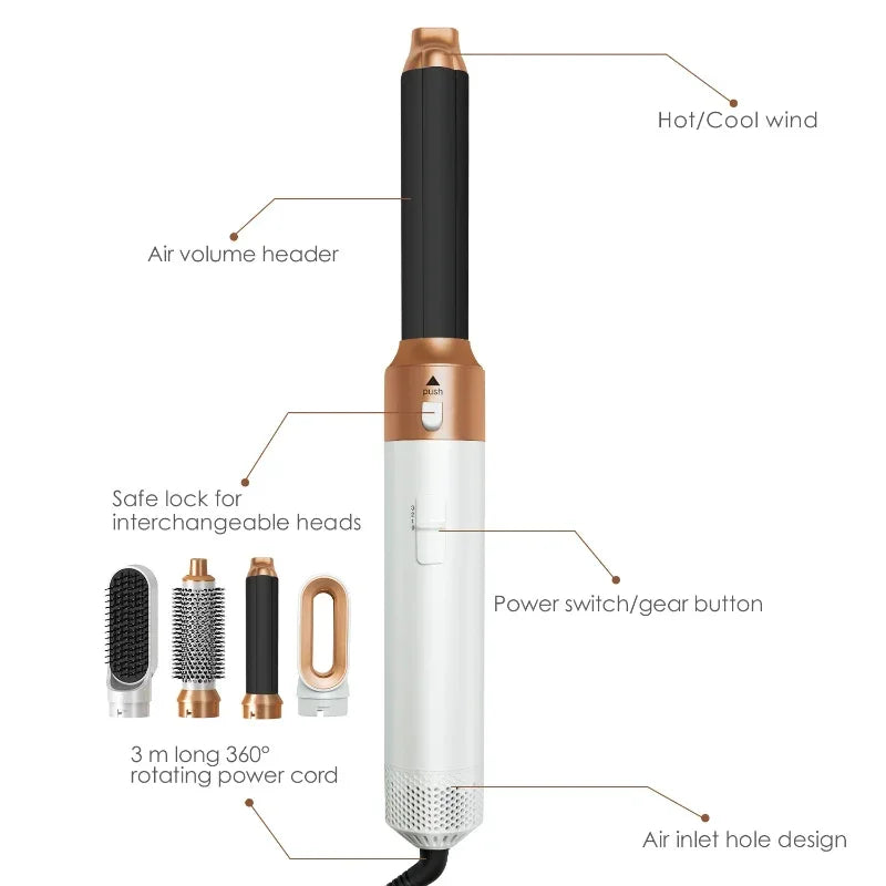 Hair Dryer 5-In-1 Electric Hair Comb Negative Ion Straight Curler Brush Blow Dryer Air Comb Removable Brush Kit Tool