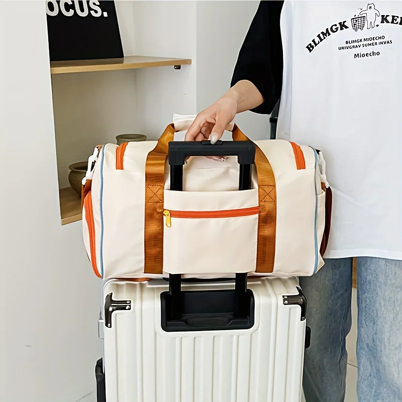 Large Capacity Oxford Fabric Gym Duffel Bag with Shoe Compartment & Adjustable Shoulder Straps, Multi-Pocket Travel Bag