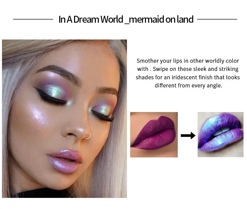 6 Colors Glitter Liquid Lip Gloss Tint Laser Holographic Lipstick Mermaid Glitter Lip Gloss Not Fading Lasting Lip Tint Cosmetic