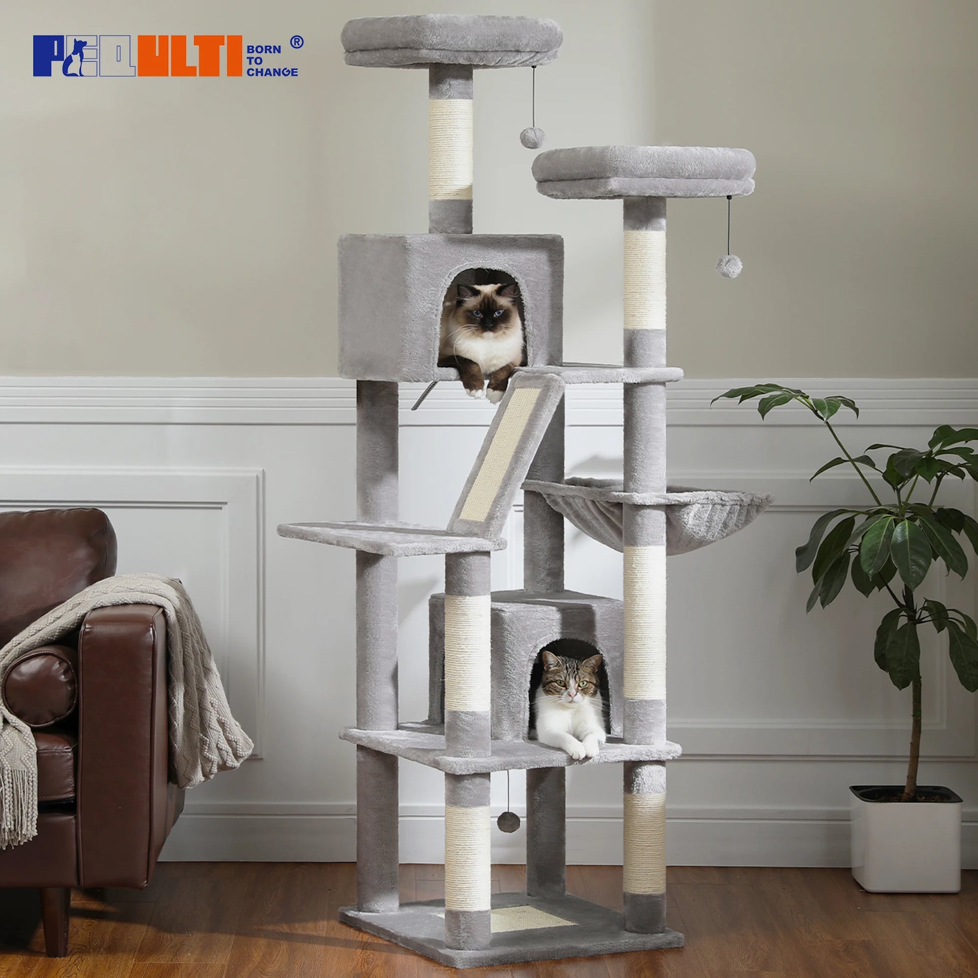 Multi-Level Cat Tree with Scratching Posts, Cozy Condo, Hammock, Large Cat Tower for Indoor Cats, Cat Scratching Board, Cat Toys