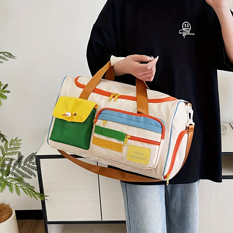 Large Capacity Oxford Fabric Gym Duffel Bag with Shoe Compartment & Adjustable Shoulder Straps, Multi-Pocket Travel Bag