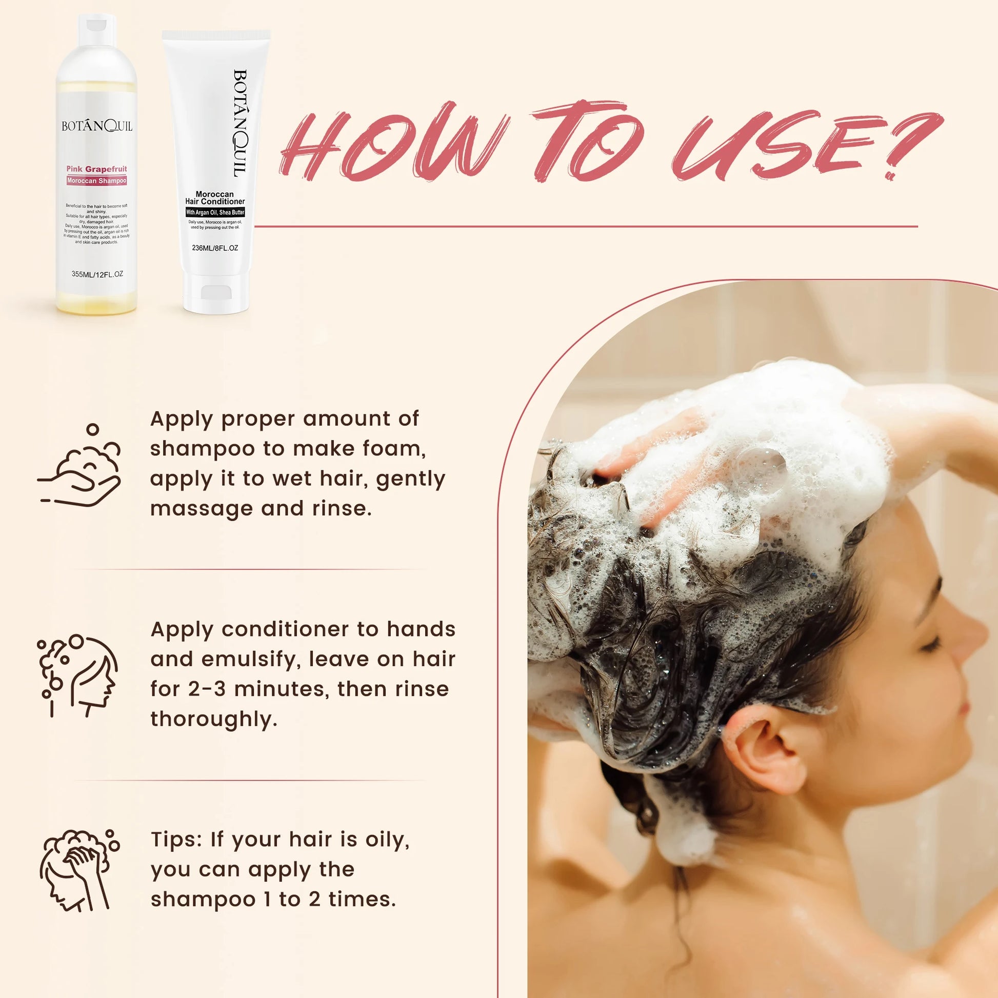 BOTÁNQUIL Moroccan Shampoo & Conditioner for Hair Care,Repairs Dry Damaged Permed and Colored Hair