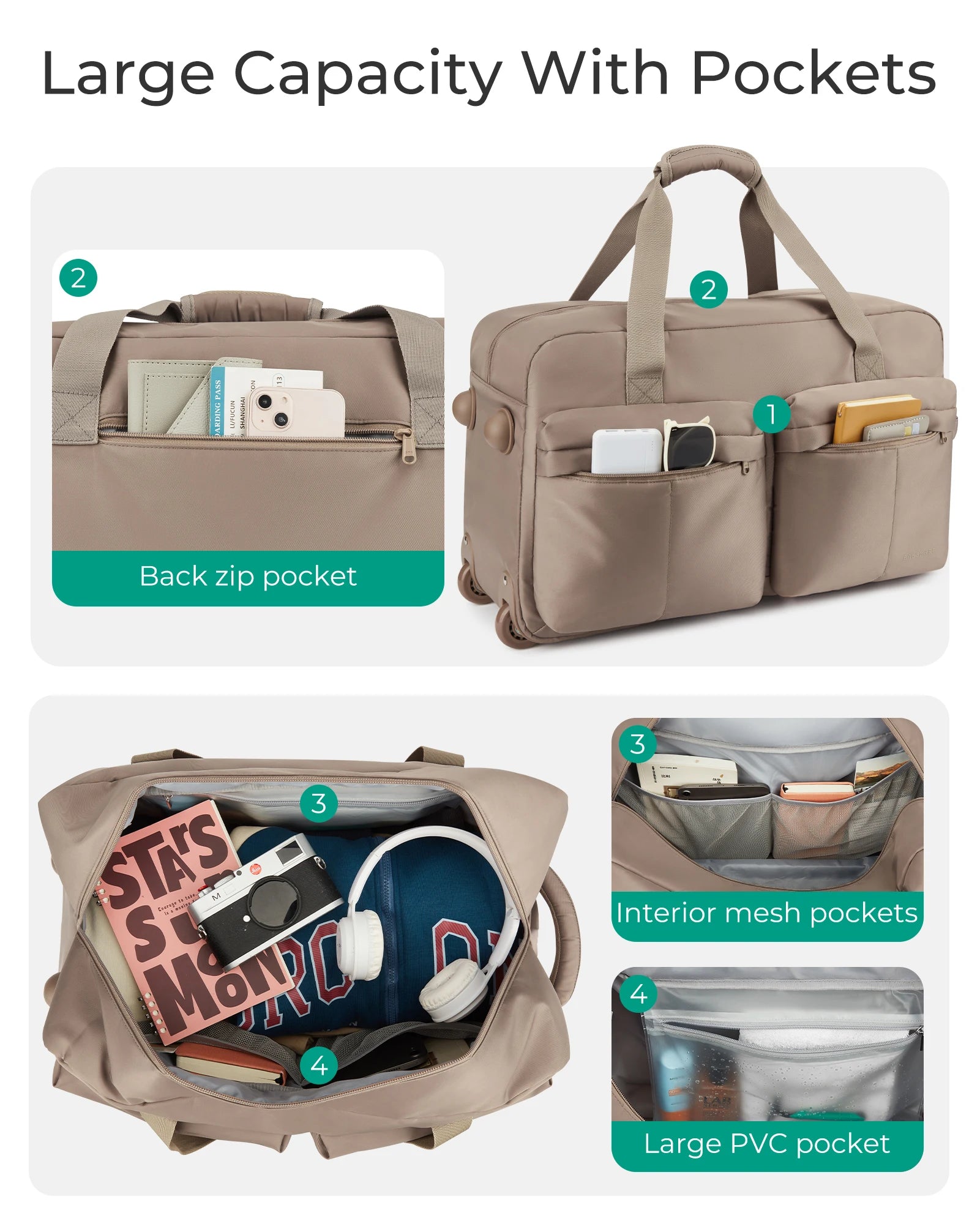 BAGSMART Rolling Duffle Bag with Wheels Waterproof Women's High-Quality Boston Bag Carry-On Suitcase for Travel Essentials