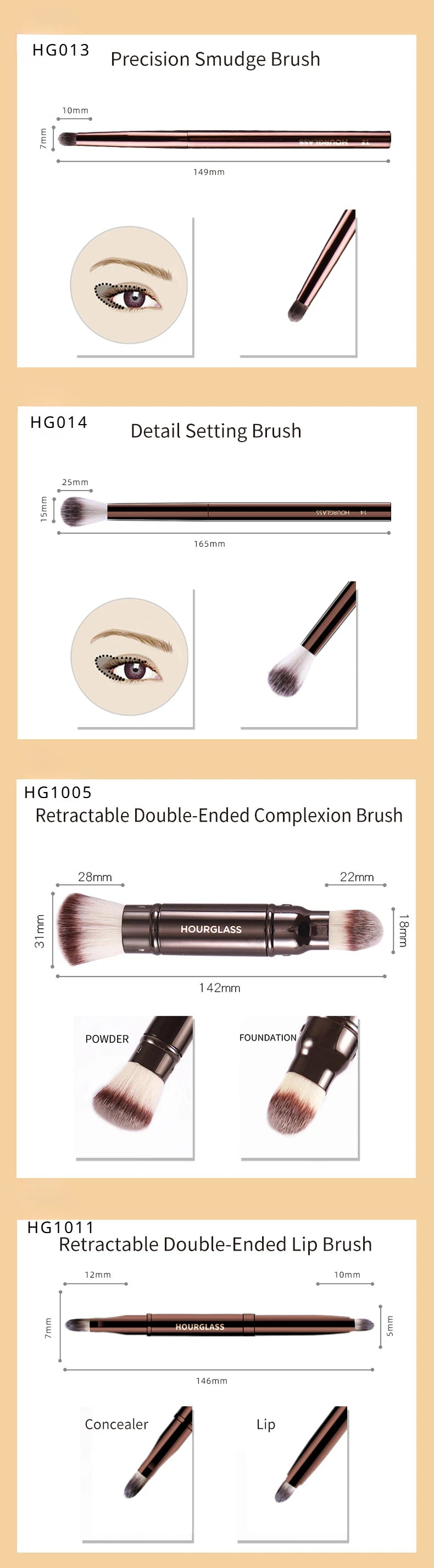 Hourglass Brushes Makeup Brushes Powder Foundation Concealer Blusher Bronzer Lip Brush Eyeliner Eye Shadow Eyebrow Eyelash Brush