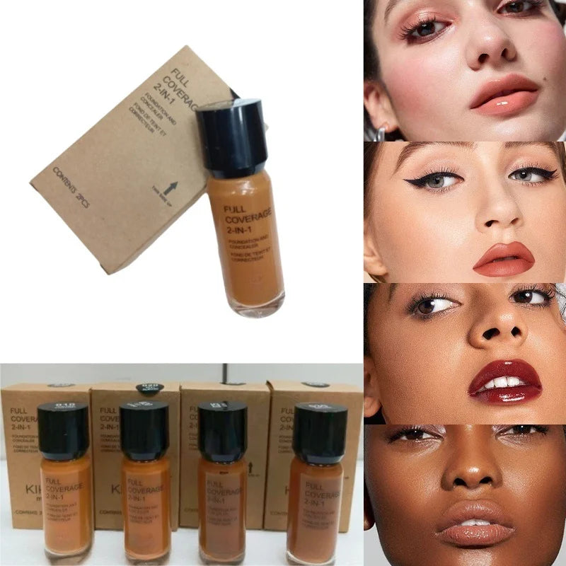 2-in-1 Foundation and Concealer Deep Flesh Color Liquid Foundation Makeup Moisturizing and Nourishing Wheat and Bronze Concealer