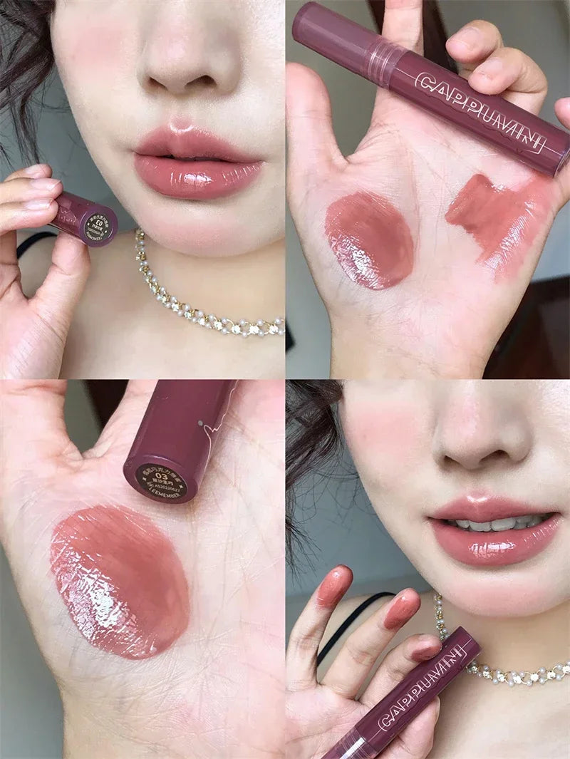 Punk Dark Brown Mirror Water Lip Gloss Red Lip Glaze Transparent Glass Lip Oil Waterproof Liquid Lipstick Clear Tint Makeup New