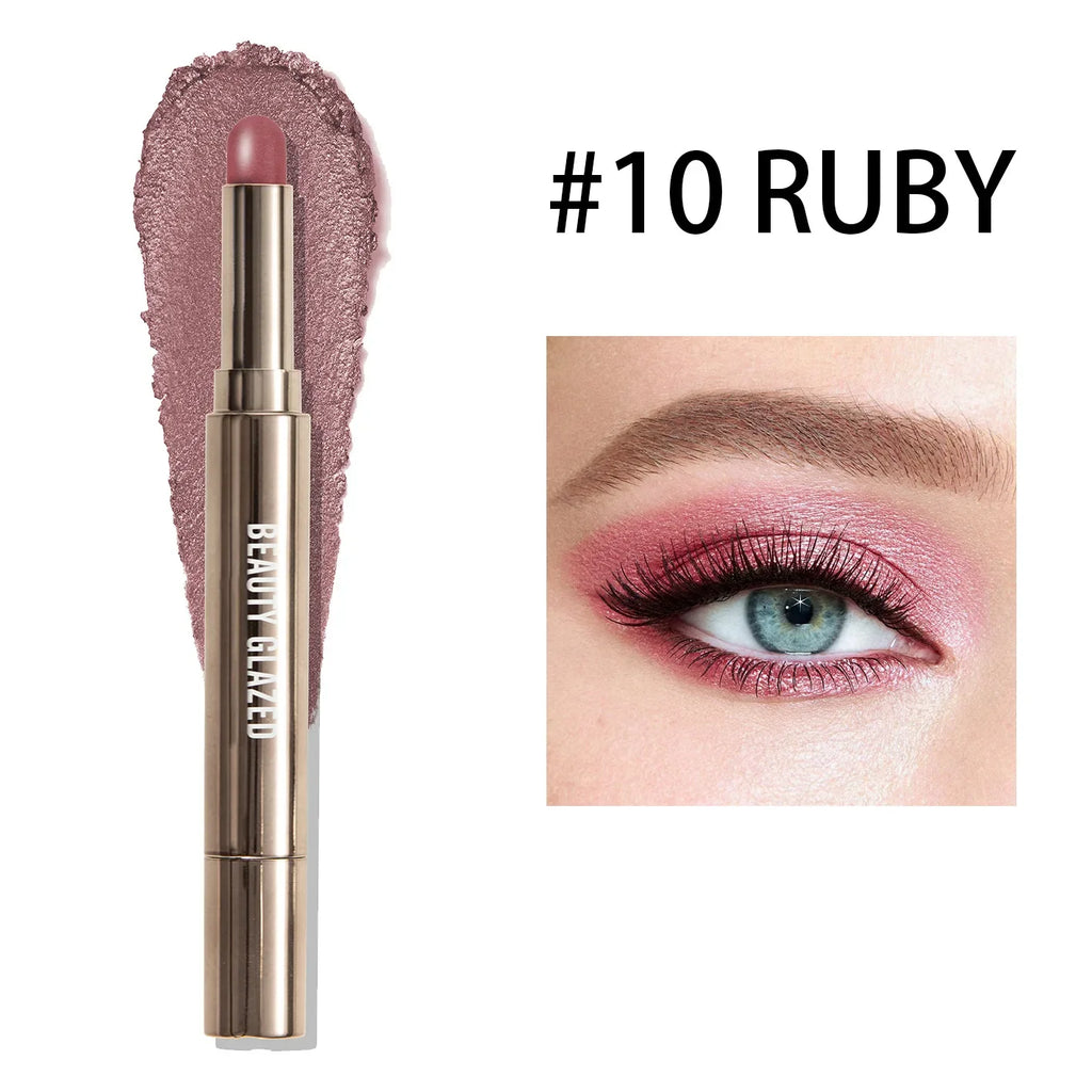 10 Color Double Ended Eye Shadow Stick With Sponge Brush Pearlescent Lasting Eyeshadow Pen Contouring Portable Makeup Cosmetics
