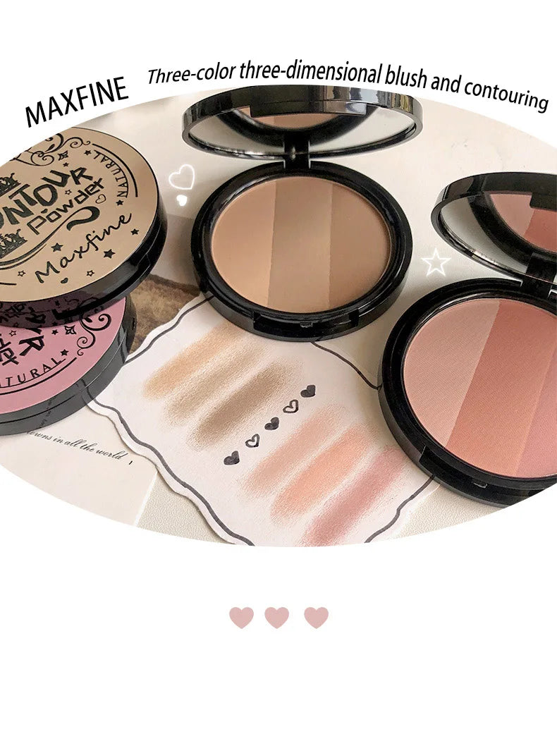 Three-color Blush Palette Delicate Long-lasting Waterproof Non-fading Eyeshadow Blush Integration Tray