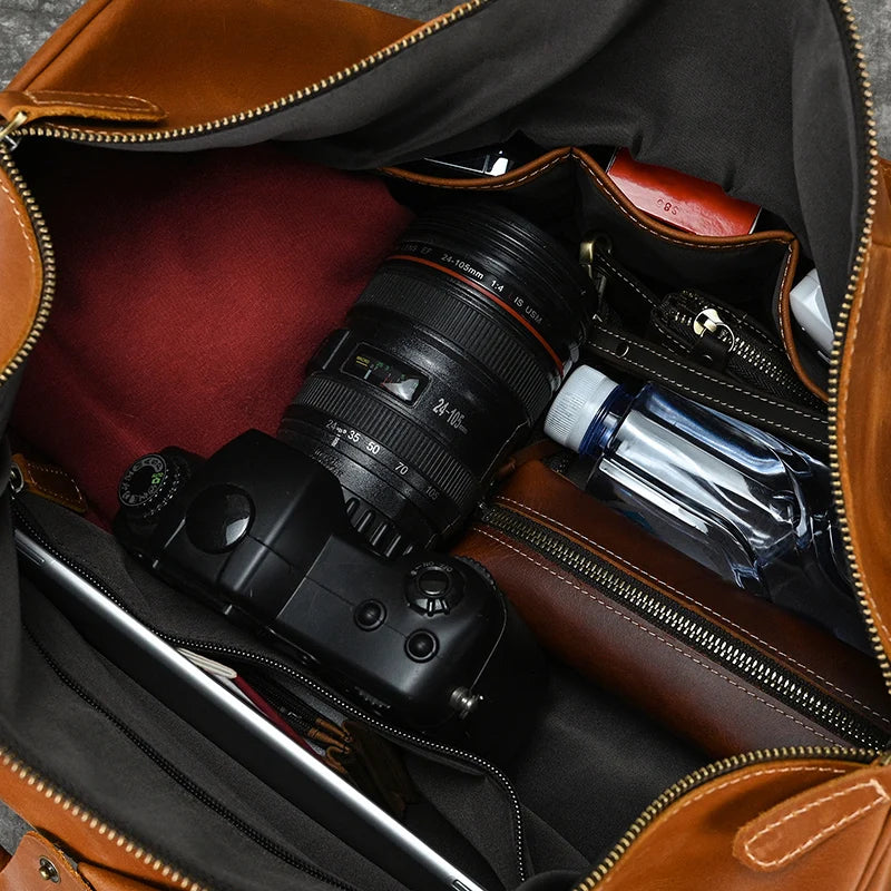 Fashionable Style Men's Leather Travel Handbags Real Cowhide Leather Duffle Bags For Man Male Weekend Bags With Shoe Pocket