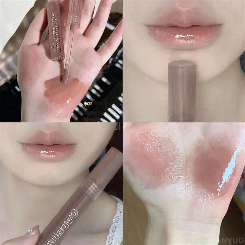 Punk Dark Brown Mirror Water Lip Gloss Red Lip Glaze Transparent Glass Lip Oil Waterproof Liquid Lipstick Clear Tint Makeup New