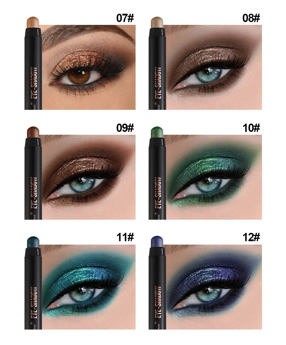 12-color Double Tip Eyeshadow Pen Set Metallic High Gloss Smudger Brighten Eye Makeup Pencil Shining Brown Eye Shadow Cosmetics