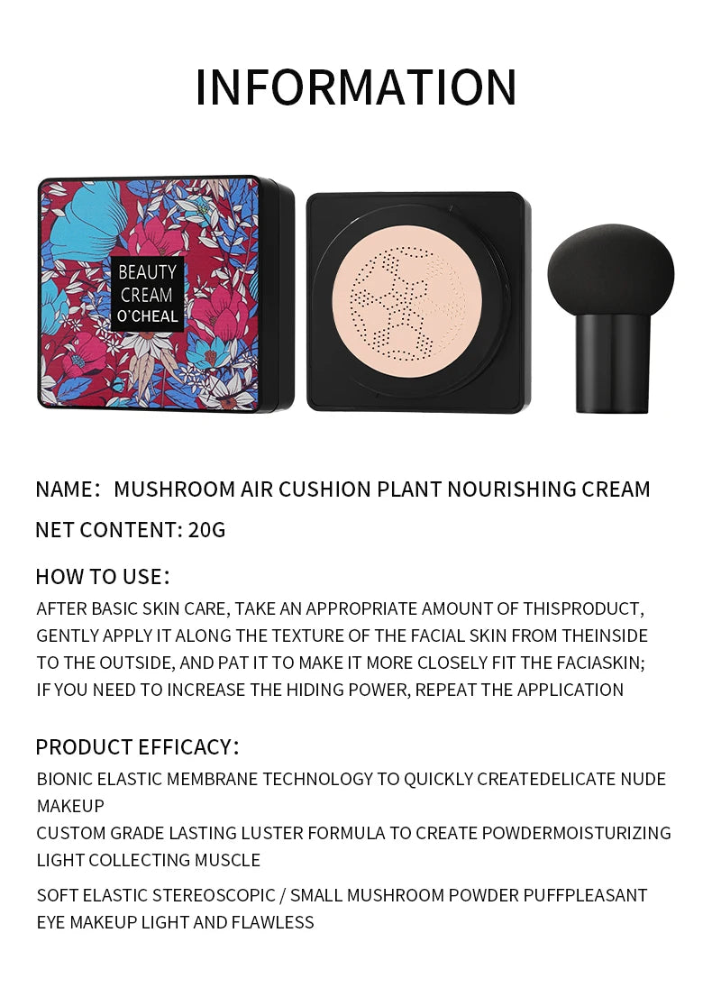 BB Cream Mushroom Head Air Cushion Powder Puff Moisturizing Brightening Foundation Concealer CC Cream Base Makeup Cosmetics