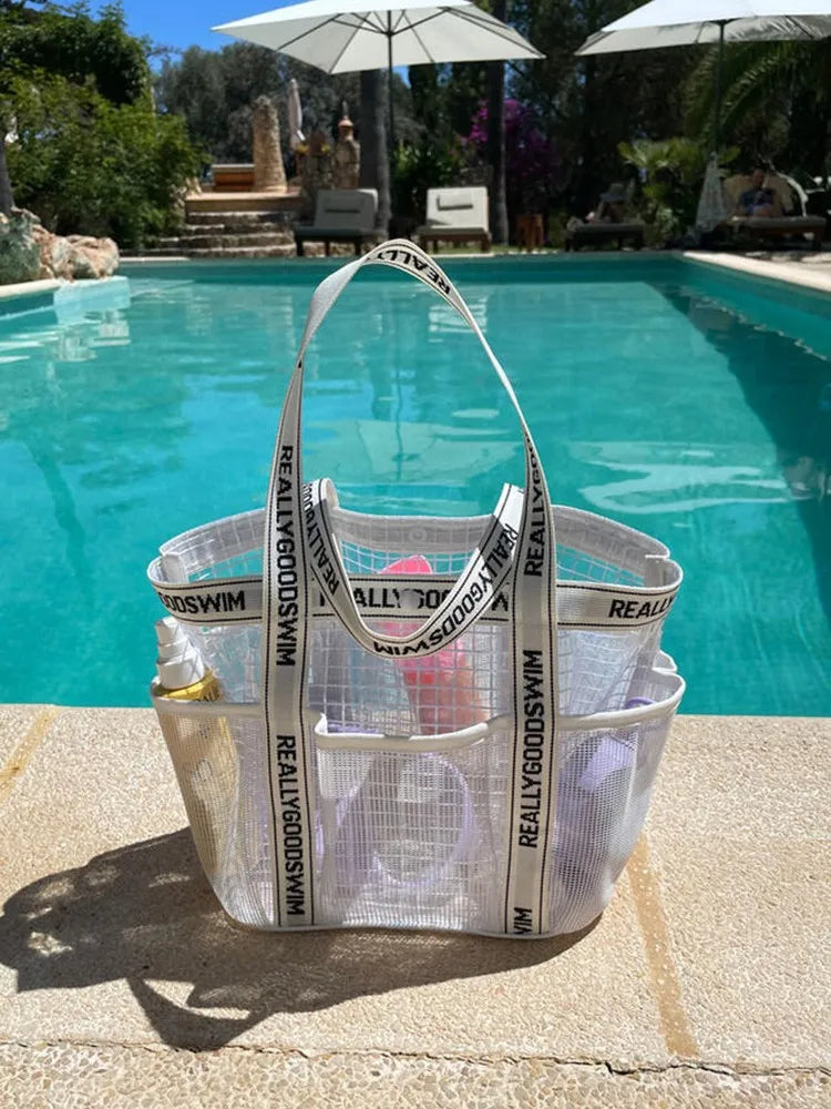 Gym Bag Beach Bag Fashions Transparent Waterproof Multi-Pocket Tote Swimming Mesh Bags High Volume Beach Organiser Travel Swim