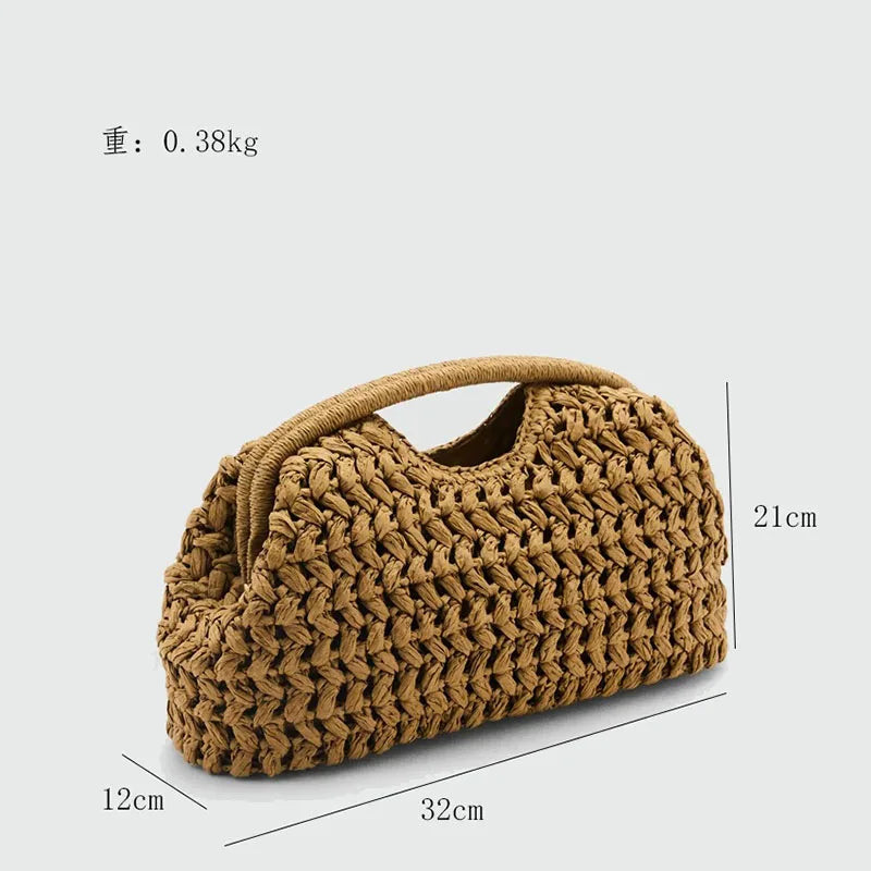 Elegant Ladies Chain Woven Handbag Straw Shoulder Bag Fashionable Raffia Crossbody Beach Bag Summer New Versatile Women's Bag