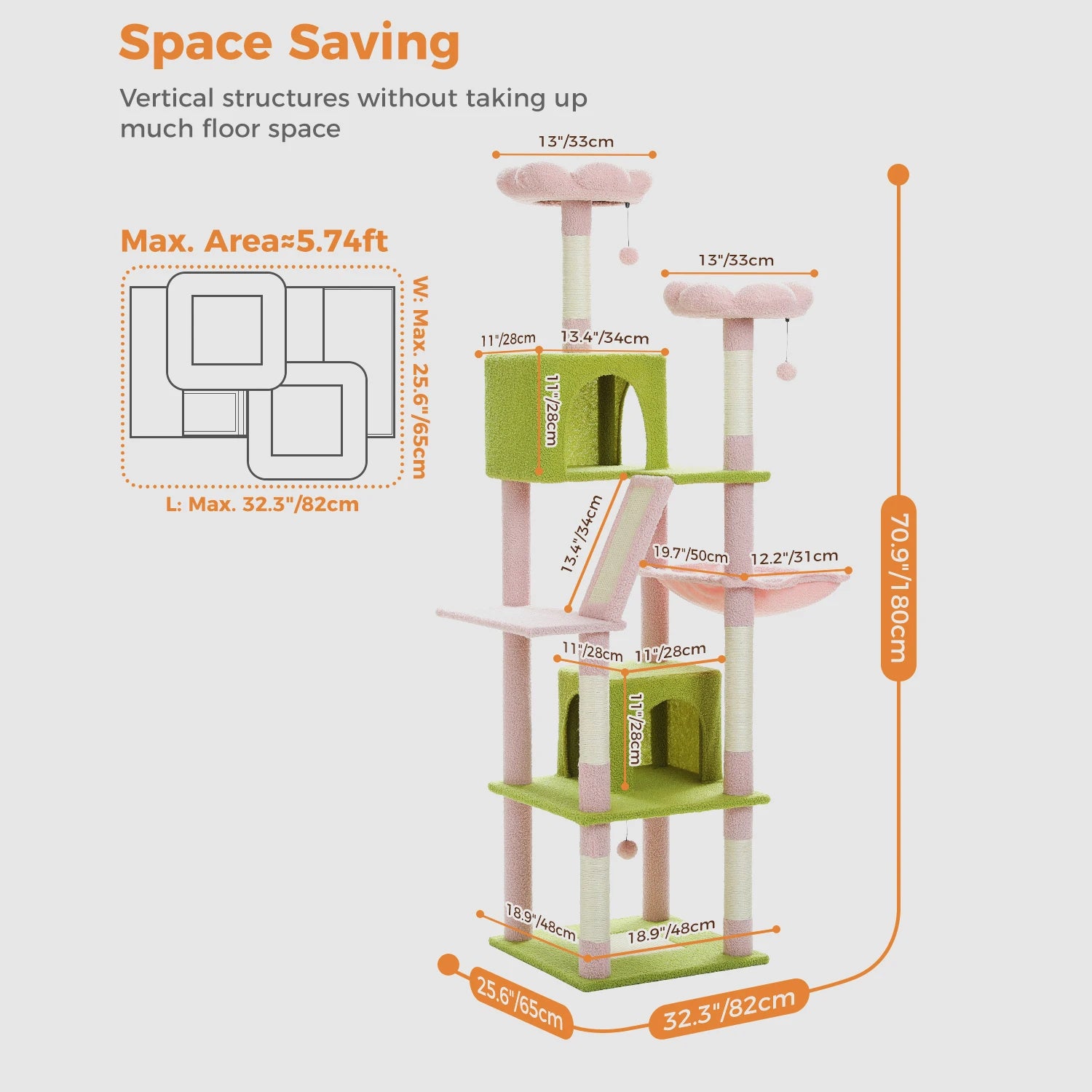 Multi-Level Cat Tree with Scratching Posts, Cozy Condo, Hammock, Large Cat Tower for Indoor Cats, Cat Scratching Board, Cat Toys