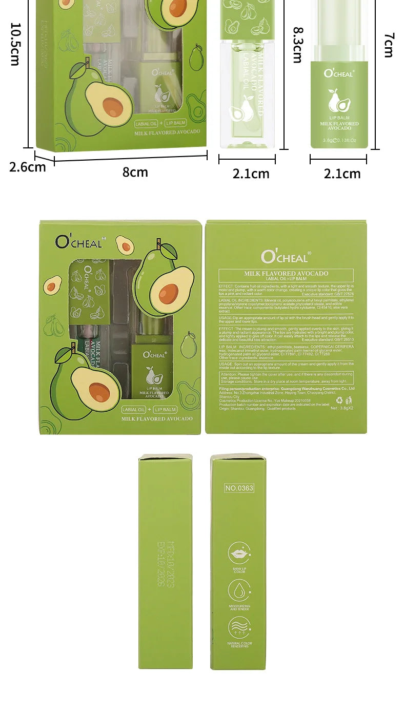 Honey Avocado Lip Balm&Lip Gloss Set PH Color Change Moisturizing Long Lasting Light Pink Lipstick Lips Makeup for Women
